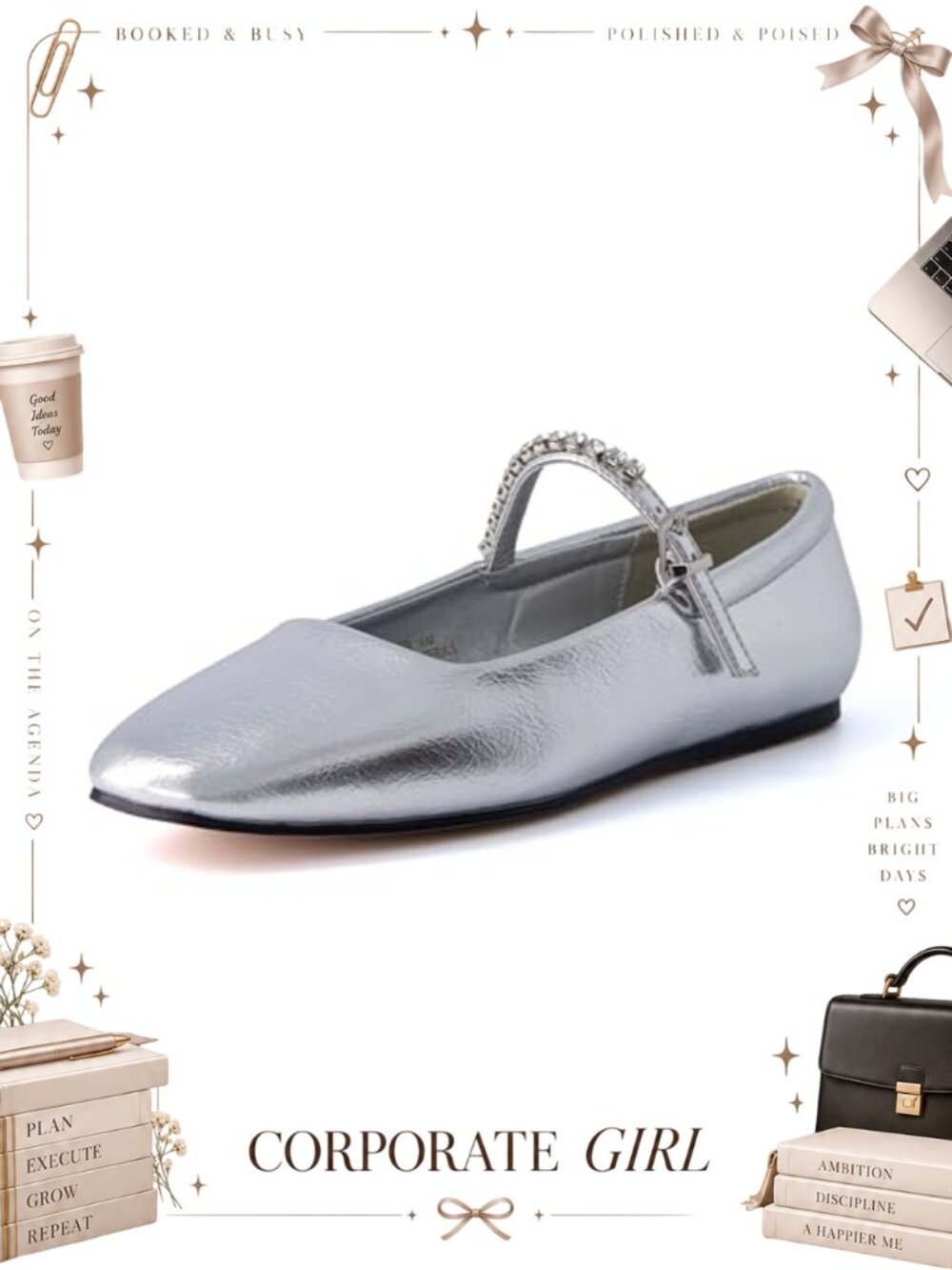 Womens Mary Jane Flats Memory Foam Adjustable Strap Vegan Leather Casual